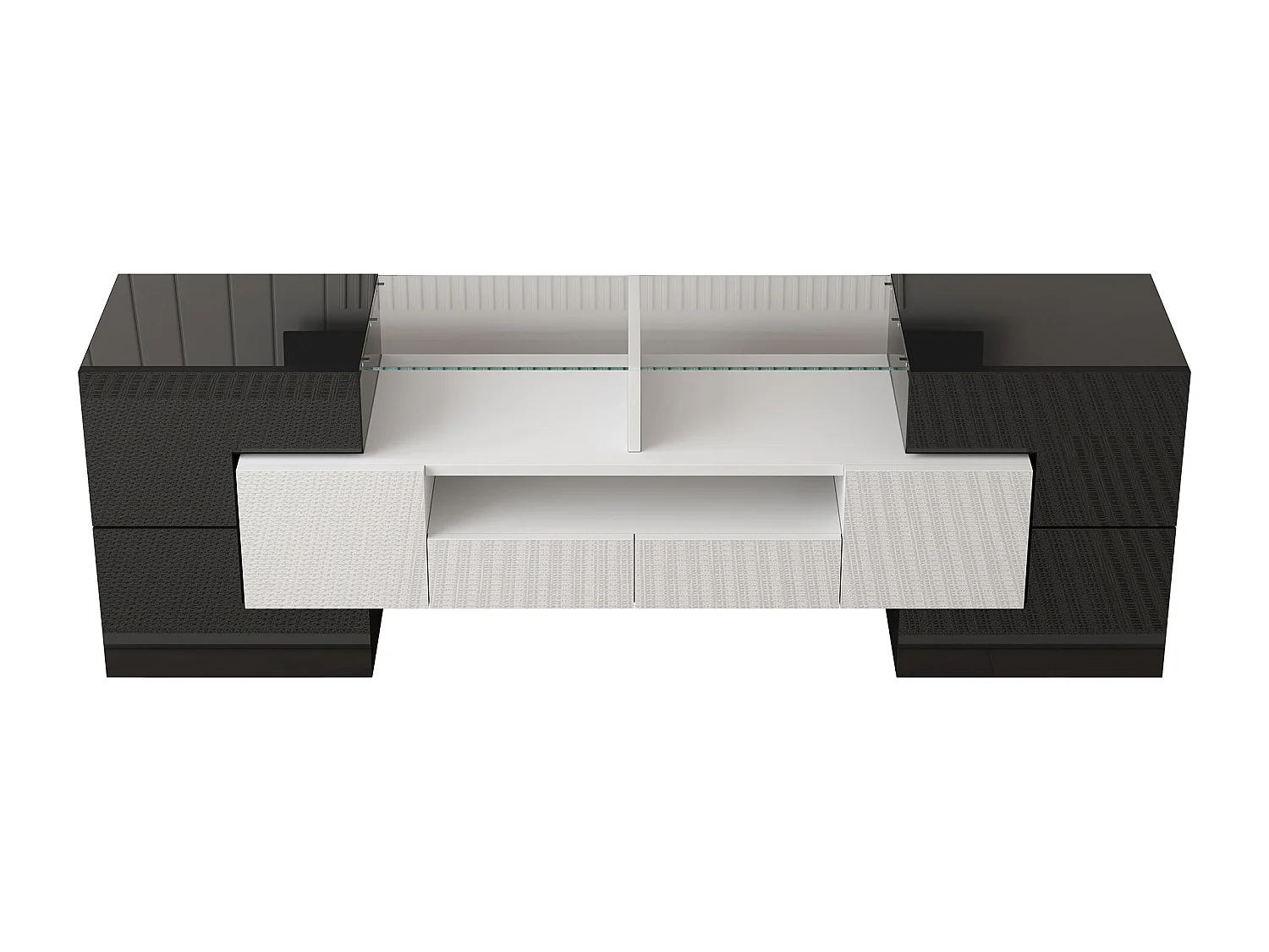 Meuble TV brillant - Meuble TV de salon avec éclairage LED - 6 portes et 2 tiroirs - noir et blanc