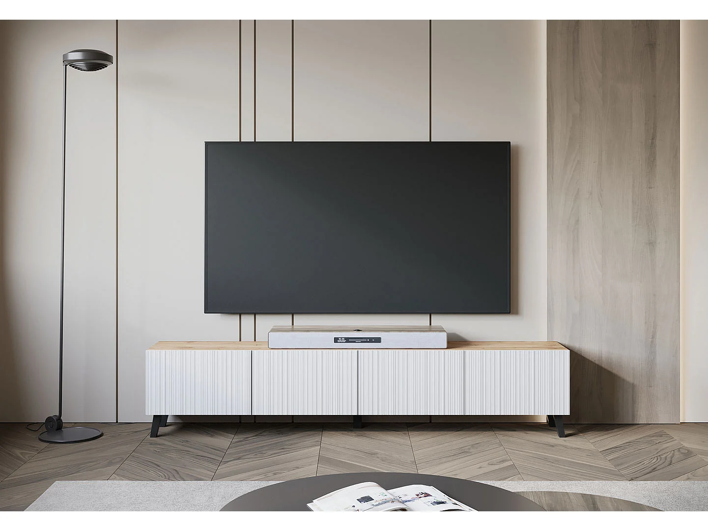 LOWBOARD Phuket Eiche Artisan / Weiß, gerillt 190 / 32 / 39 cm