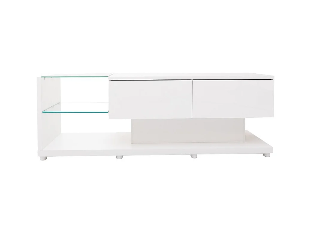 Meuble TV blanc - Meuble TV de salon avec éclairage LED orientable - 2 tiroirs et rangement ouvert