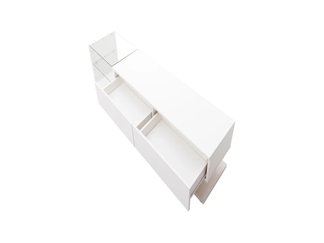 Meuble TV blanc - Meuble TV de salon avec éclairage LED orientable - 2 tiroirs et rangement ouvert