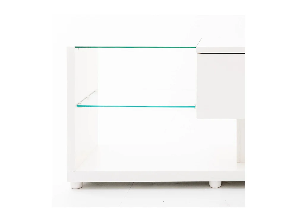 Meuble TV blanc - Meuble TV de salon avec éclairage LED orientable - 2 tiroirs et rangement ouvert