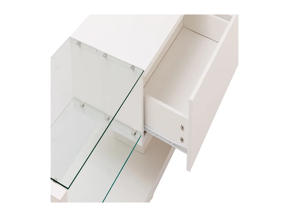 Meuble TV blanc - Meuble TV de salon avec éclairage LED orientable - 2 tiroirs et rangement ouvert