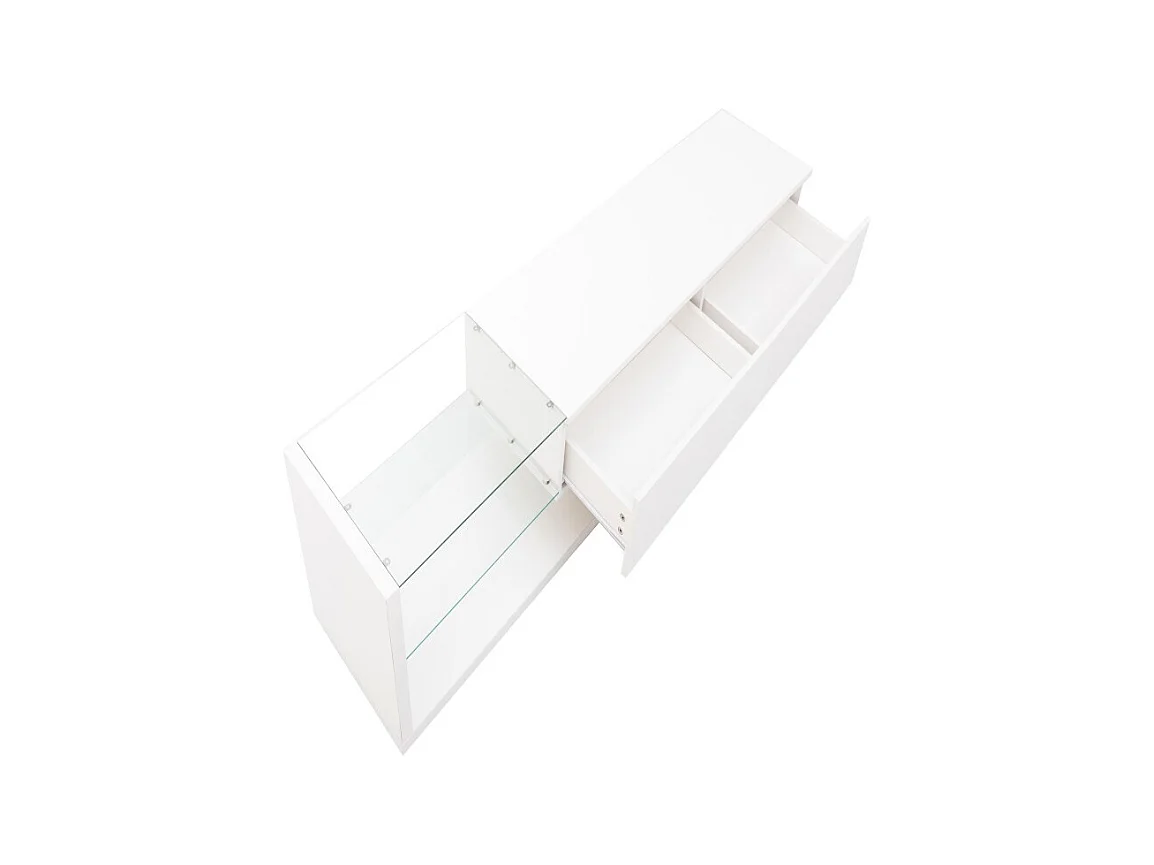 Meuble TV blanc - Meuble TV de salon avec éclairage LED orientable - 2 tiroirs et rangement ouvert