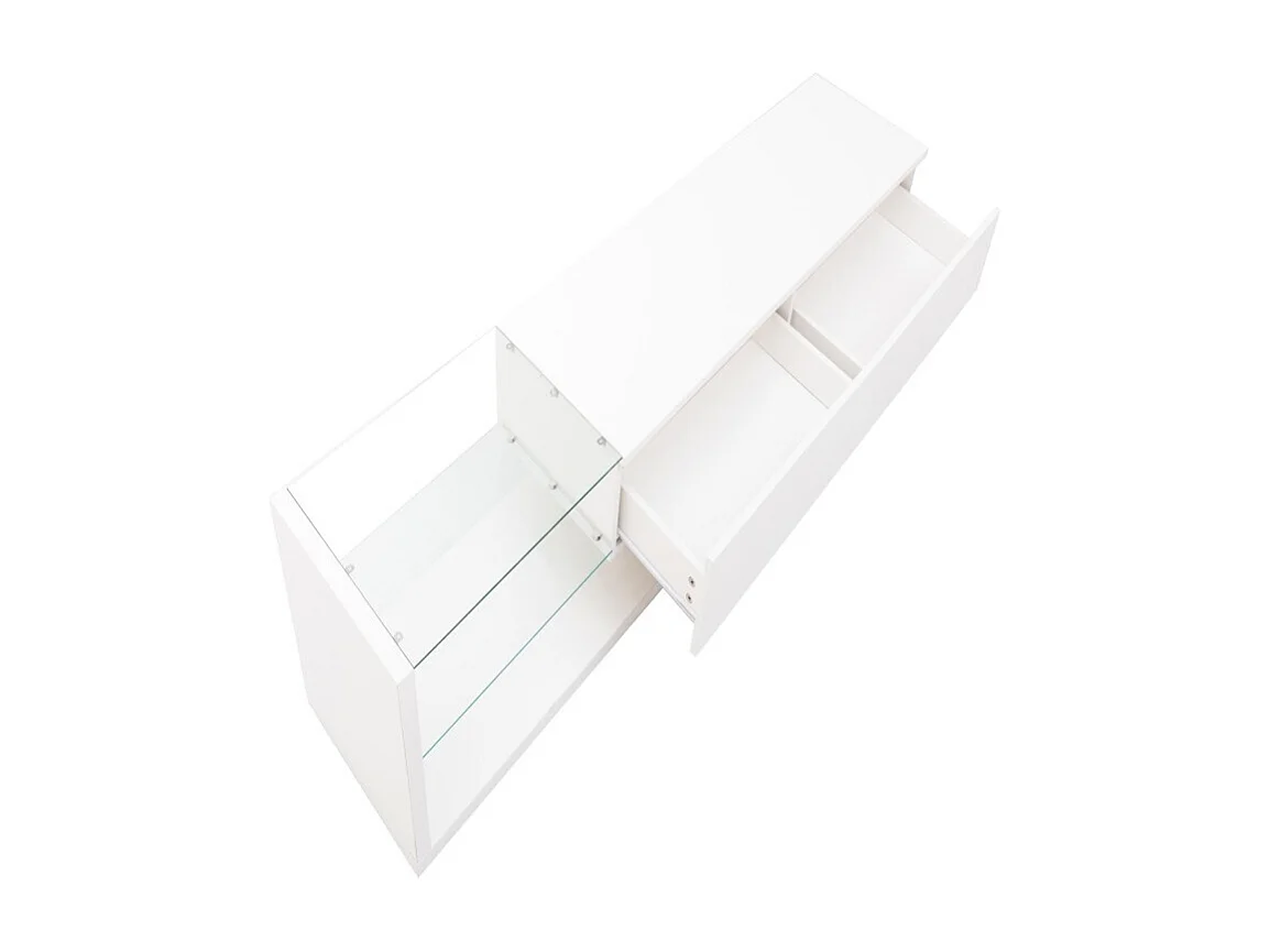 Witte TV-standaard - Woonkamer TV-standaard met verstelbare LED-verlichting - 2 lades en open opbergruimte