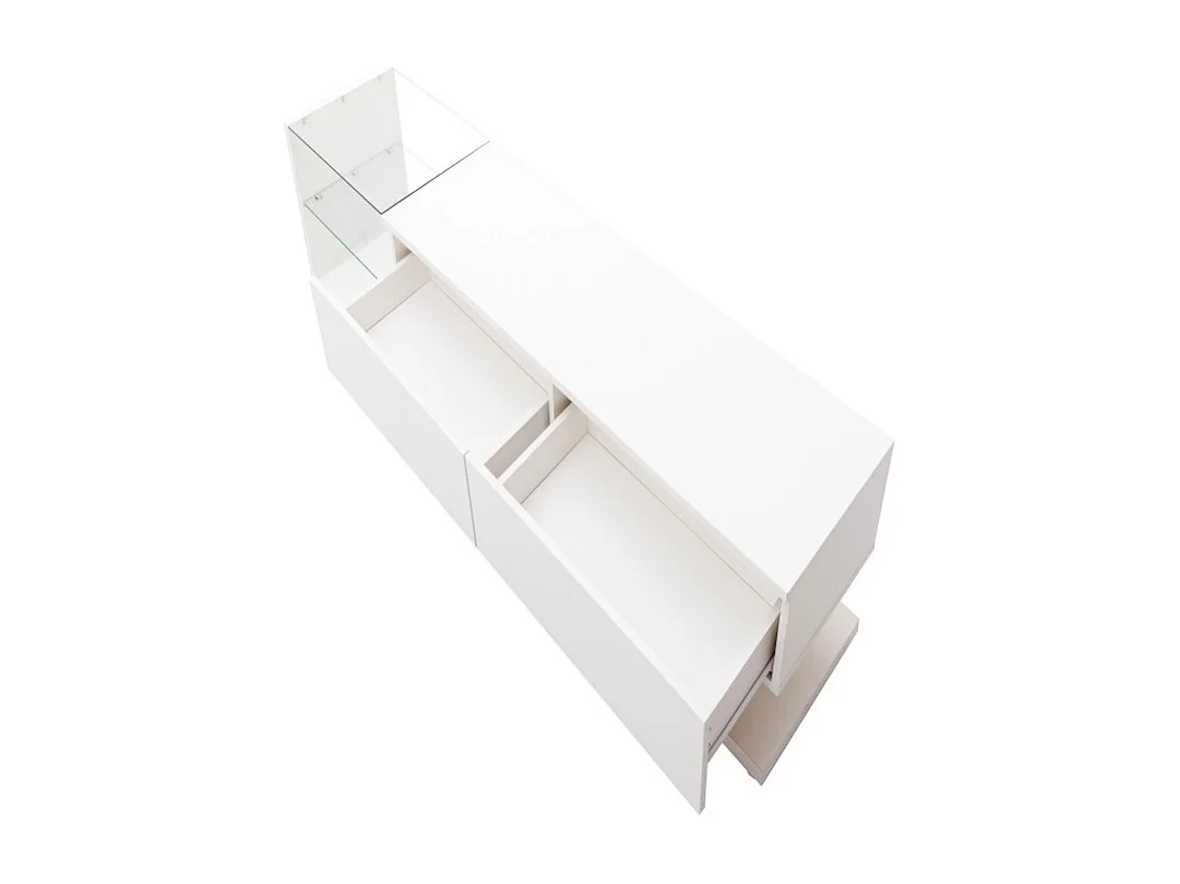 Witte TV-standaard - Woonkamer TV-standaard met verstelbare LED-verlichting - 2 lades en open opbergruimte