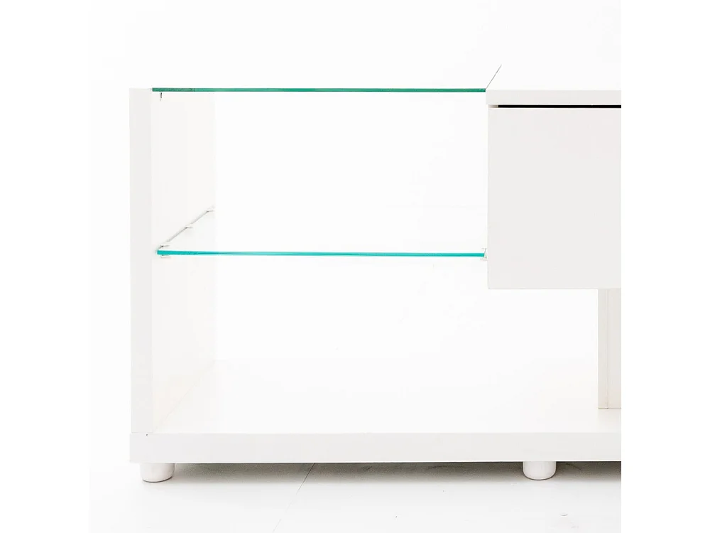 Witte TV-standaard - Woonkamer TV-standaard met verstelbare LED-verlichting - 2 lades en open opbergruimte