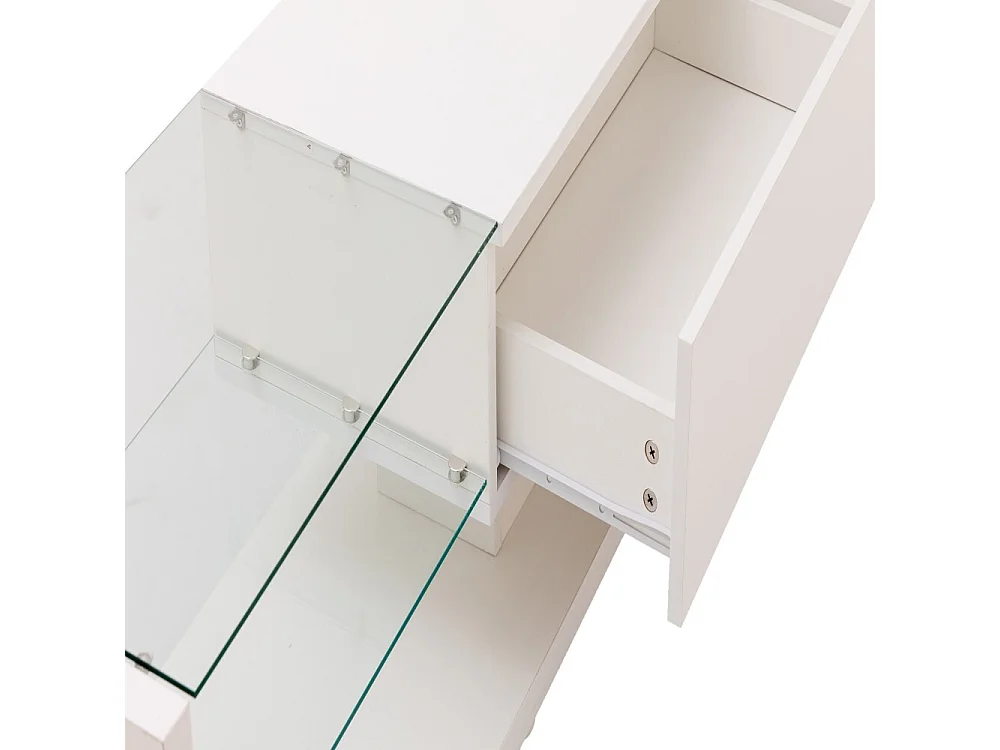 Witte TV-standaard - Woonkamer TV-standaard met verstelbare LED-verlichting - 2 lades en open opbergruimte