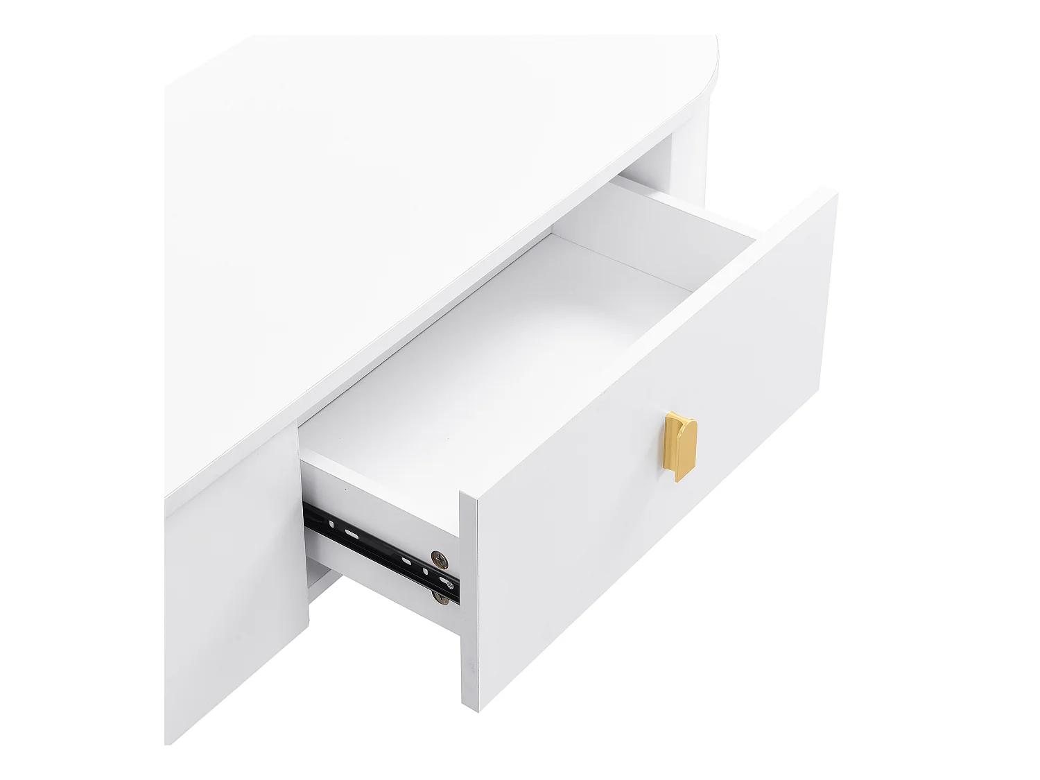 Meuble TV blanc - Meuble TV de salon avec 3 tiroirs de rangement - poignées et pieds dorés