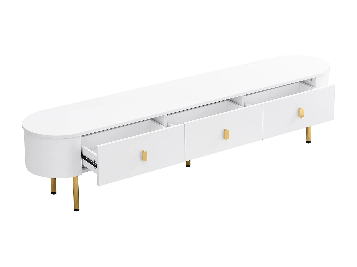 Witte tv-kast - Woonkamer tv-kast met 3 opberglades - gouden handgrepen en poten