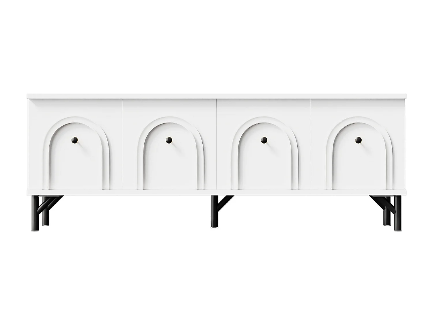 Meuble TV moderne - Meuble TV blanc avec 4 portes cintrées - pieds noirs - pour salon et bureau