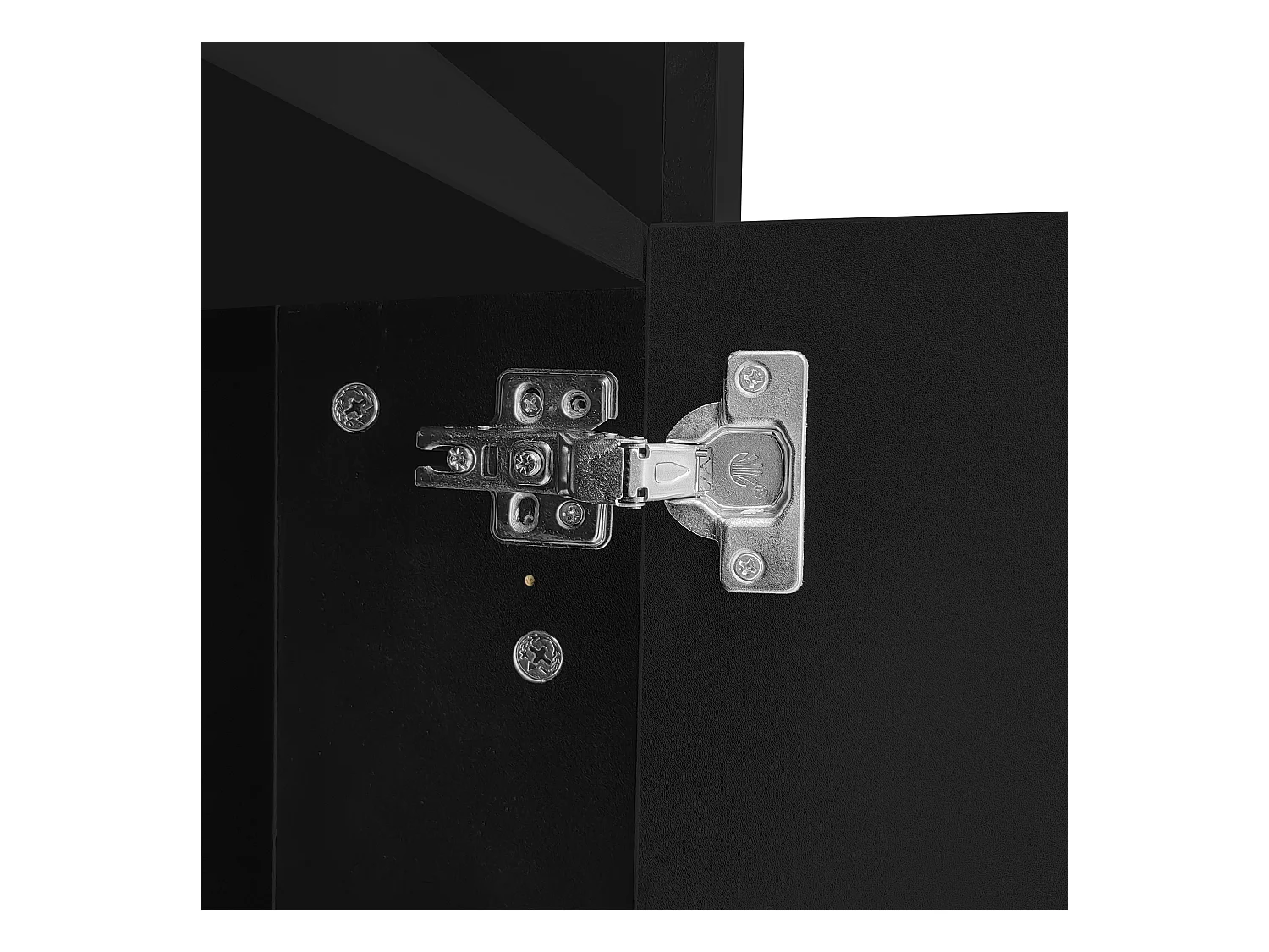 Meuble TV brillant - Meuble TV noir avec 3 étagères ouverts, 2 portes et 2 tiroirs - éclairage LED