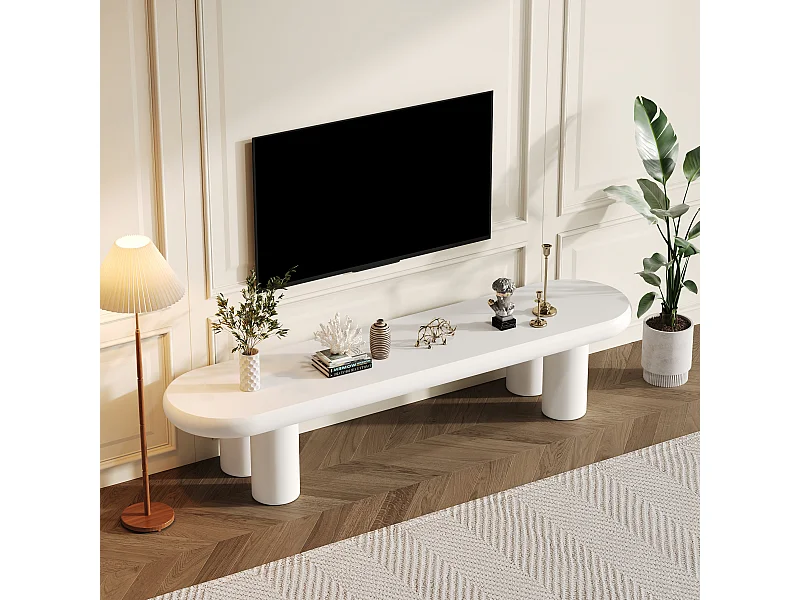 Mobile TV per soggiorno 160x40x40cm - Mobile TV bianco con 4 gambe di supporto - adatto per TV da 65 pollici