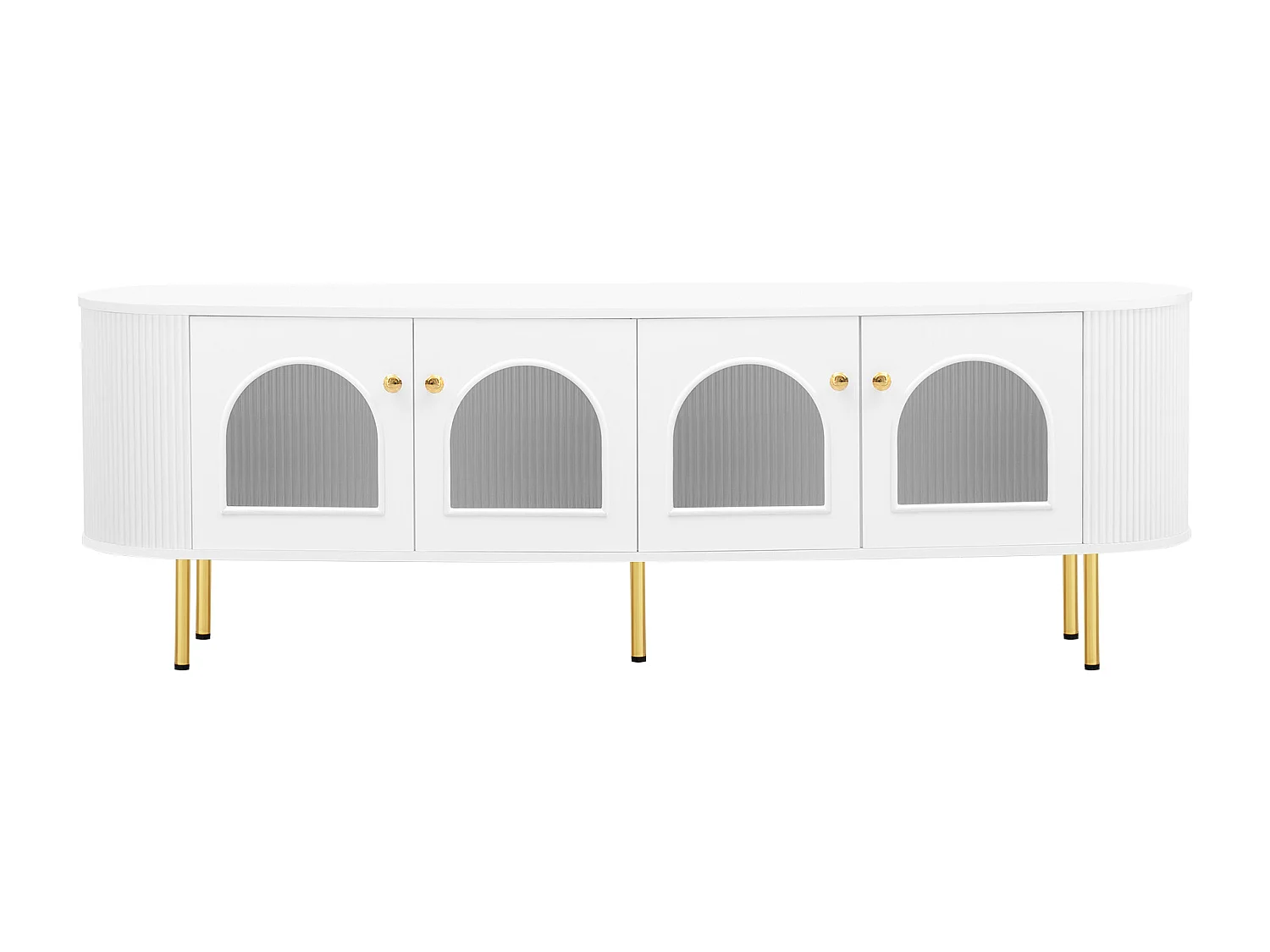 Mueble de TV blanco con 4 puertas onduladas - tiradores y patas dorados - para salones y dormitorios