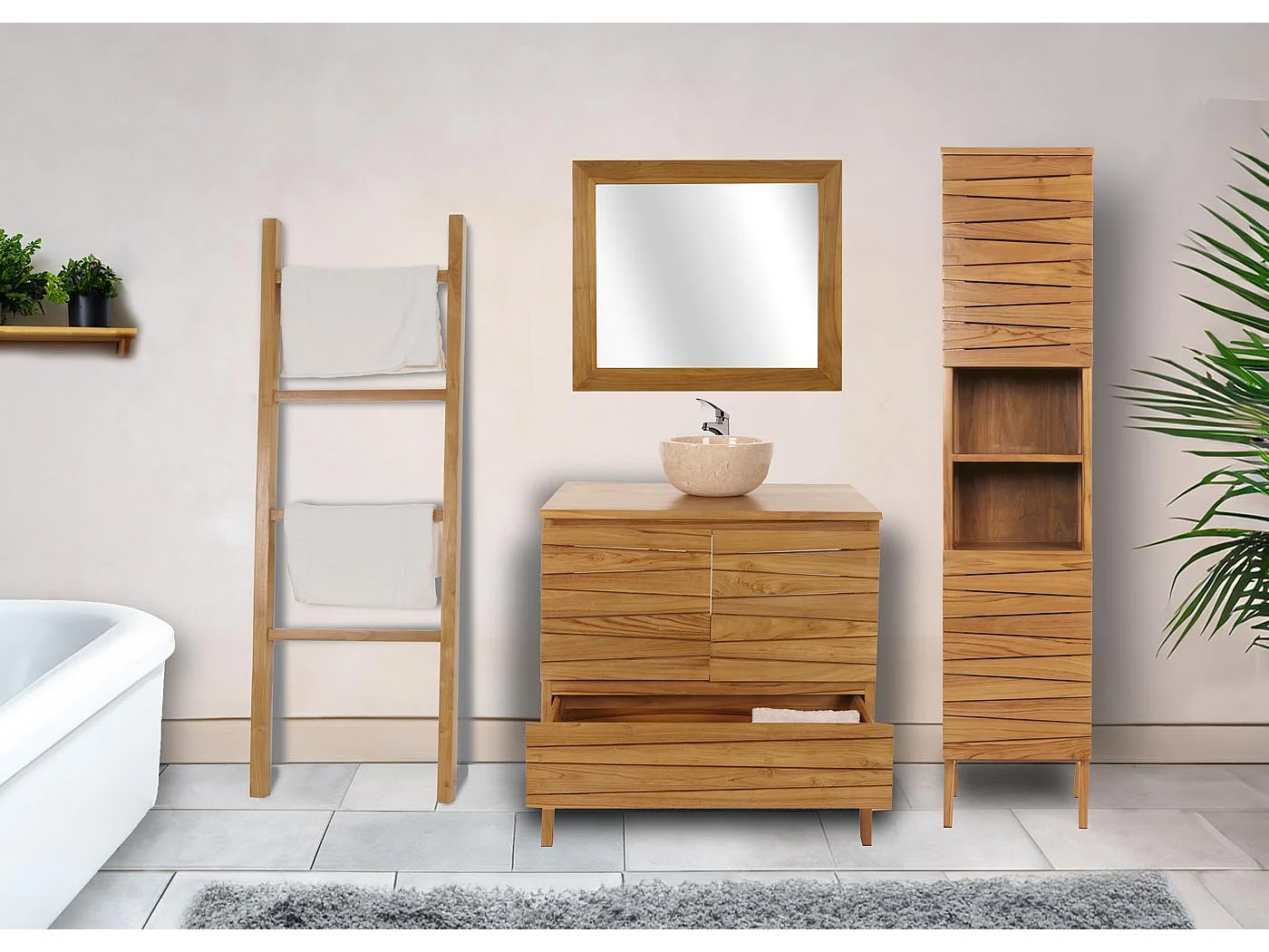 Teak-Waschbeckenunterschrank MCW-M73
