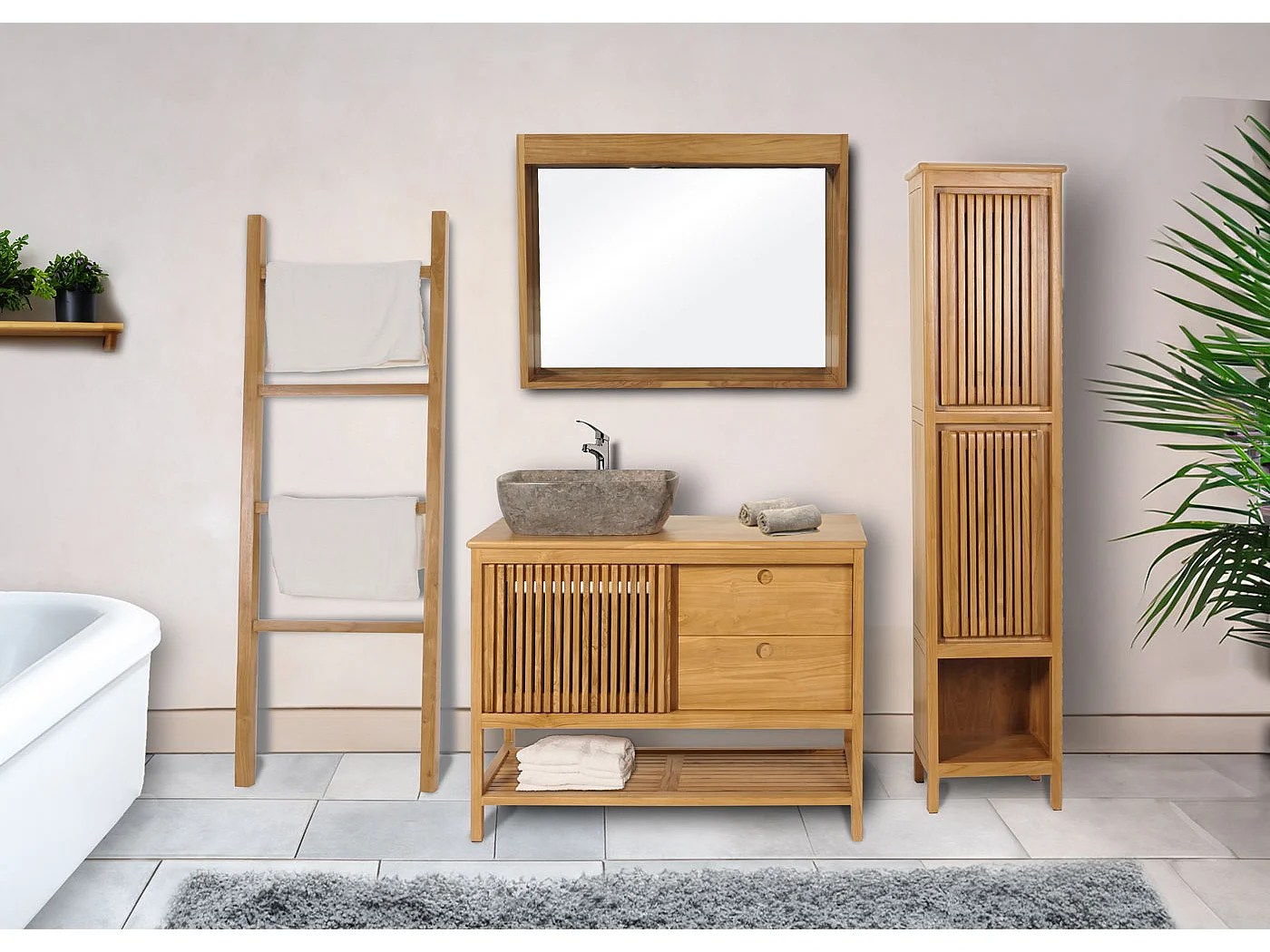 Teak-Waschbeckenunterschrank MCW-M70