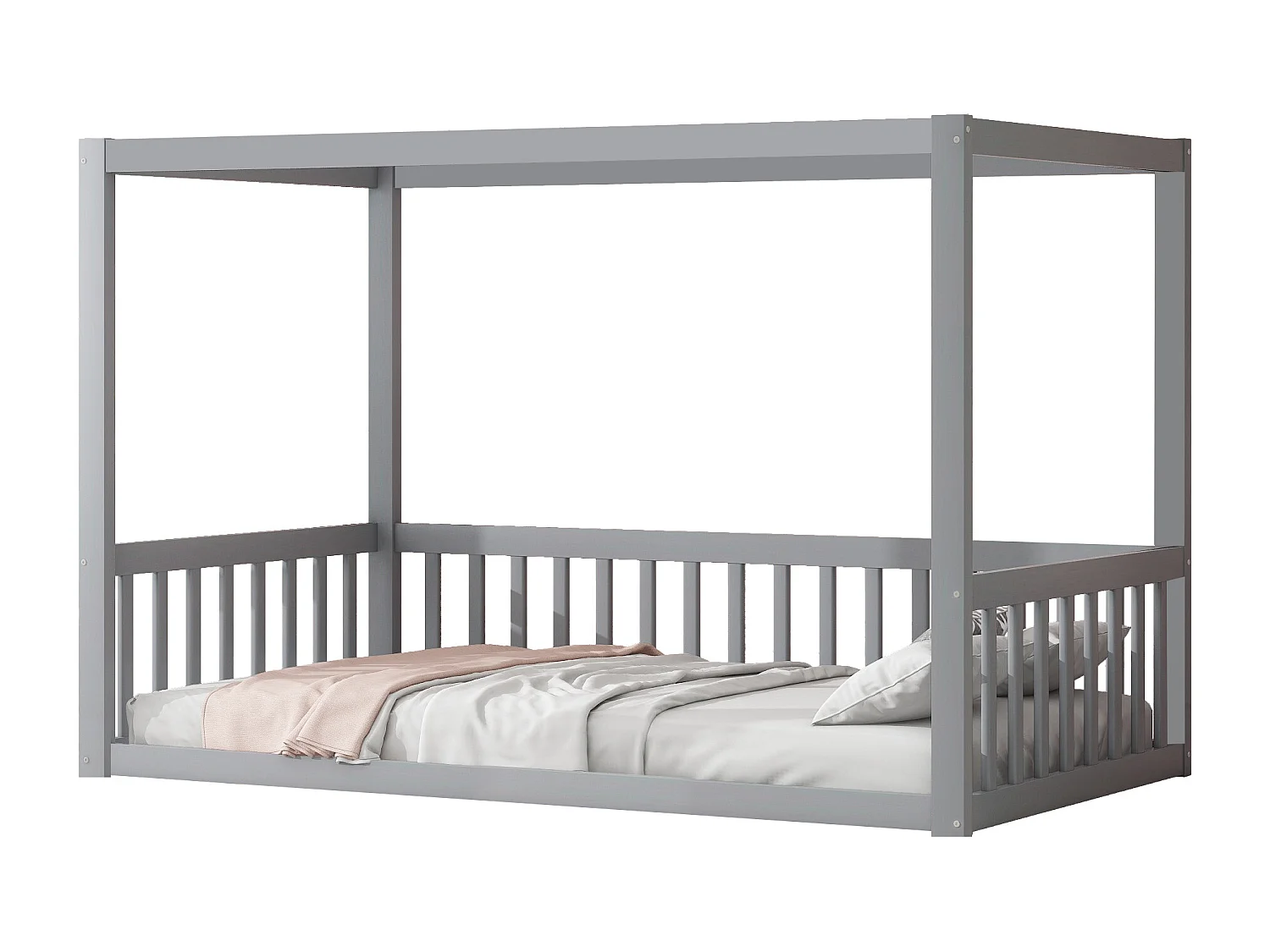 Letto a baldacchino 90 x 200 cm - Letto per bambini con struttura a soffitto - struttura in legno massello - grigio - senza materasso