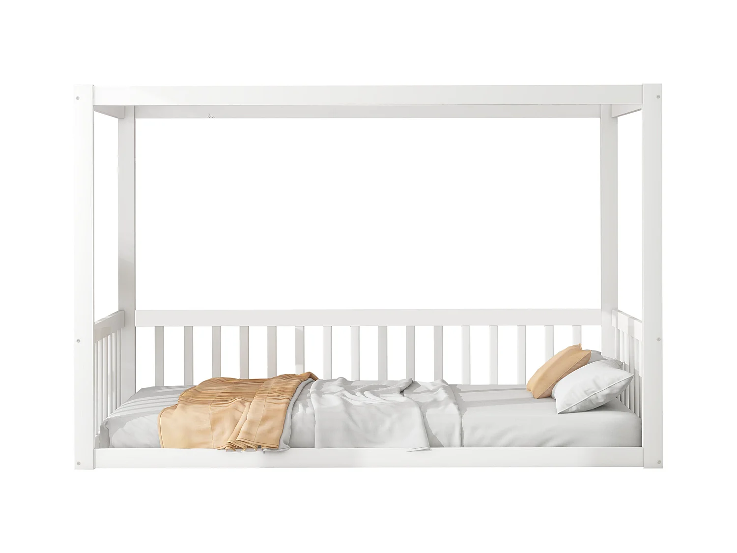 Lit simple 90 x 200 cm - Lit enfant avec cadre de plafond - cadre de lit en bois massif - blanc - sans matelas