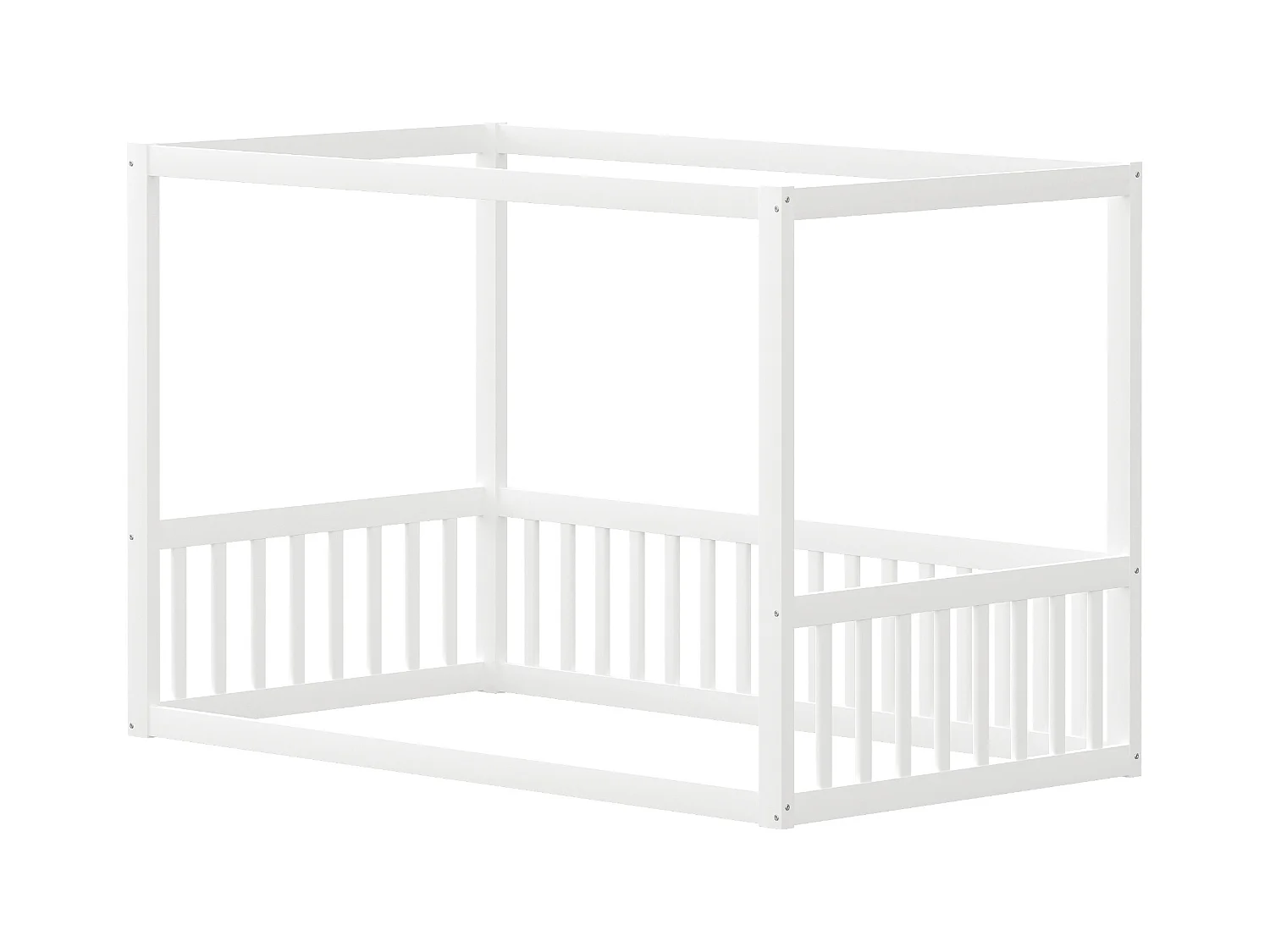 Lit simple 90 x 200 cm - Lit enfant avec cadre de plafond - cadre de lit en bois massif - blanc - sans matelas
