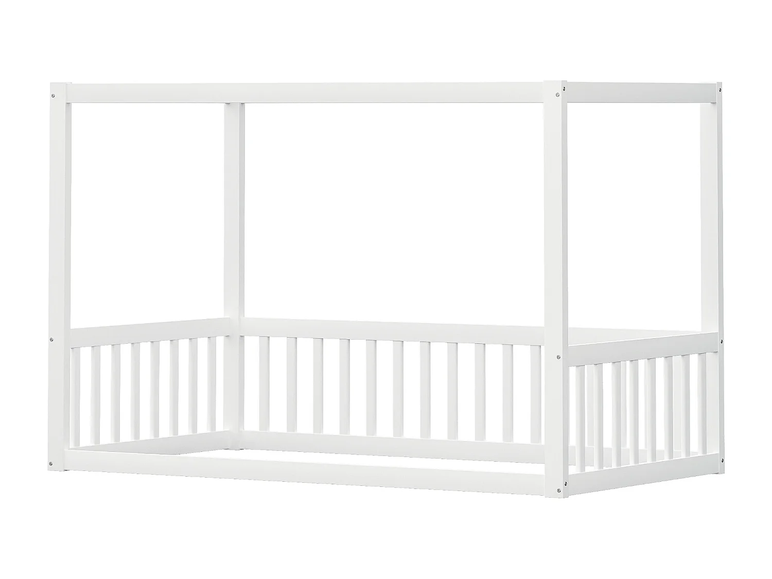 Lit simple 90 x 200 cm - Lit enfant avec cadre de plafond - cadre de lit en bois massif - blanc - sans matelas