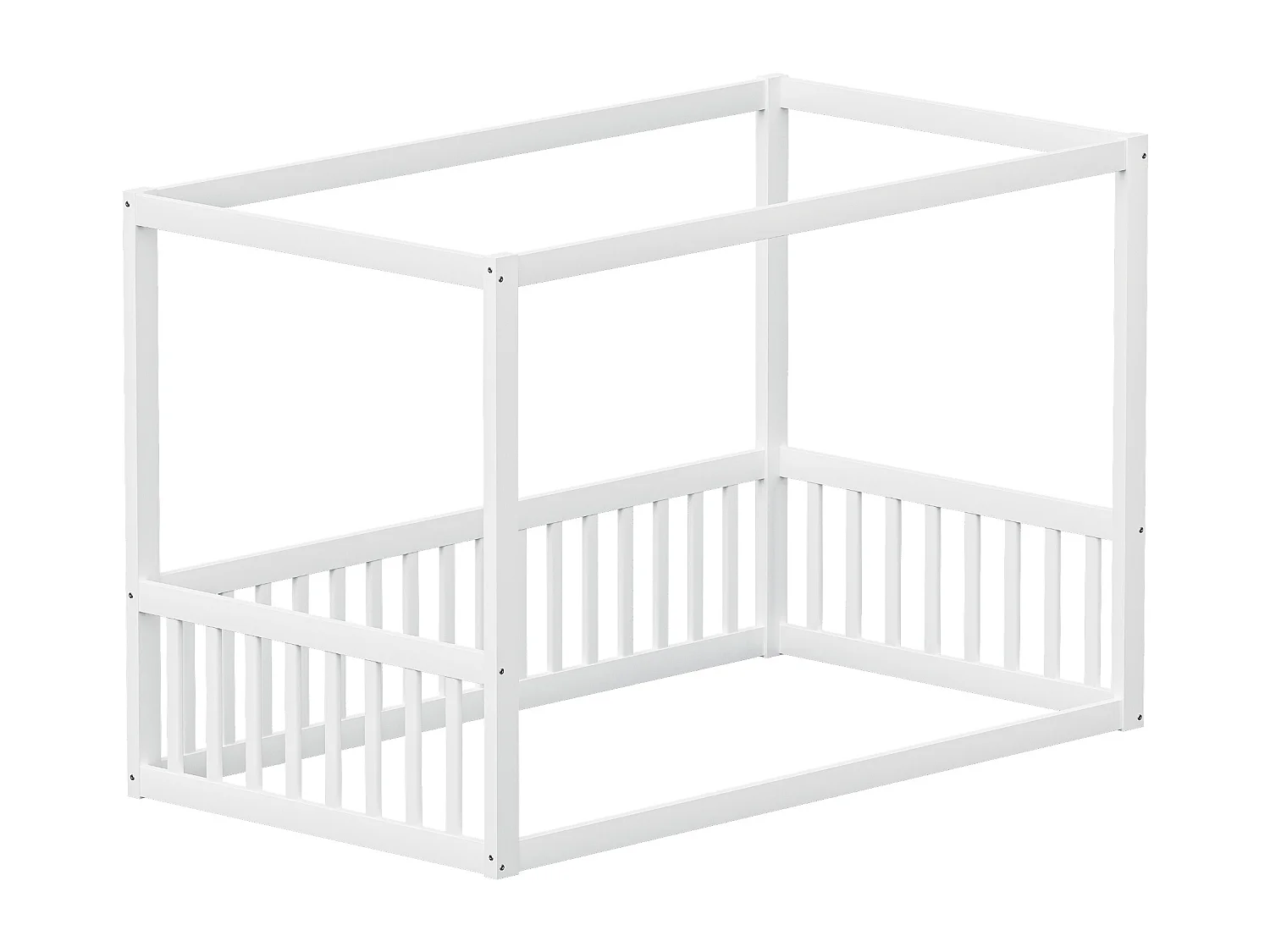 Lit simple 90 x 200 cm - Lit enfant avec cadre de plafond - cadre de lit en bois massif - blanc - sans matelas