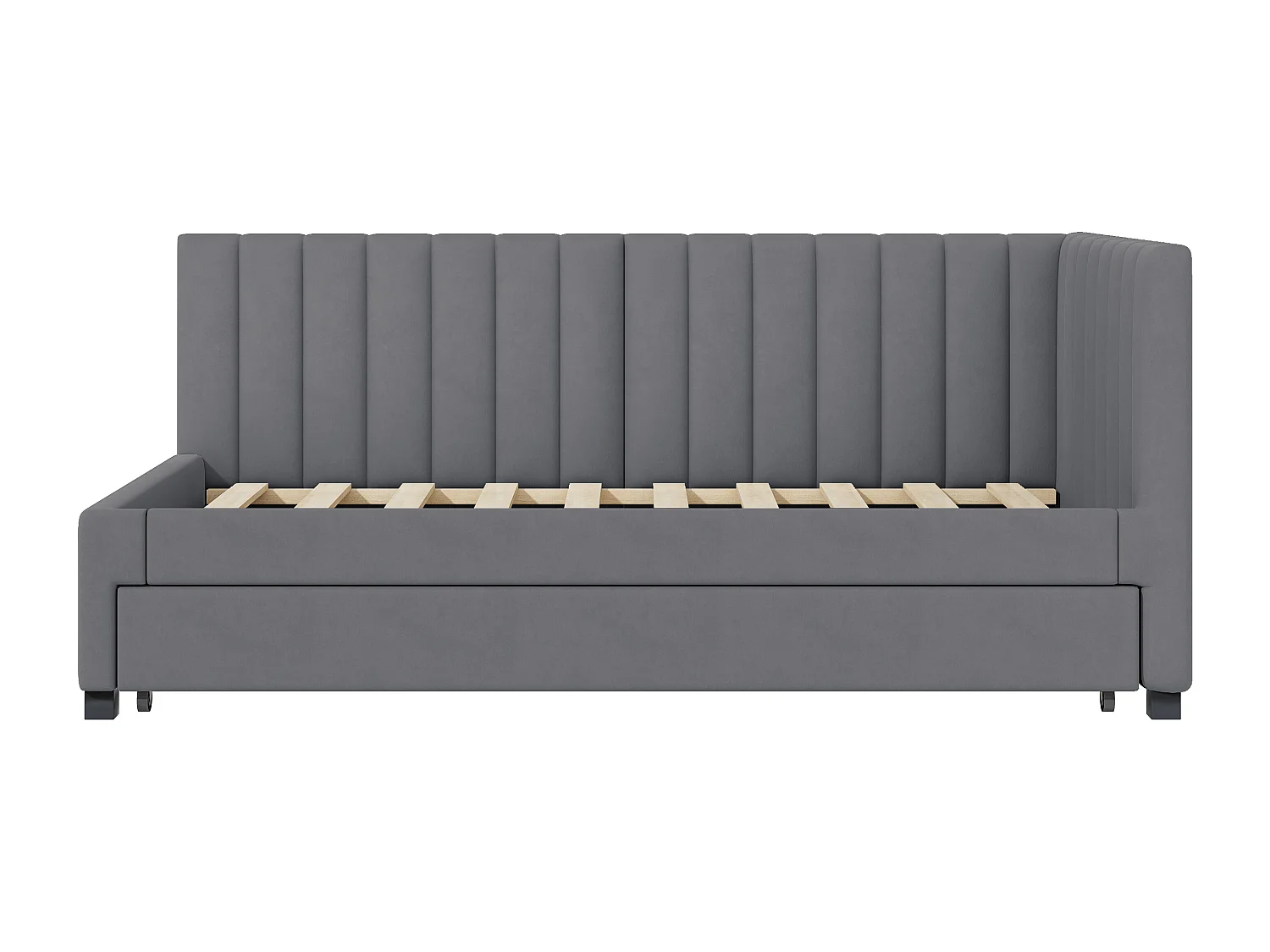 Lit gigogne 90x200 cm - Canapé-lit avec dossier rembourré et sommier à lattes - velours gris