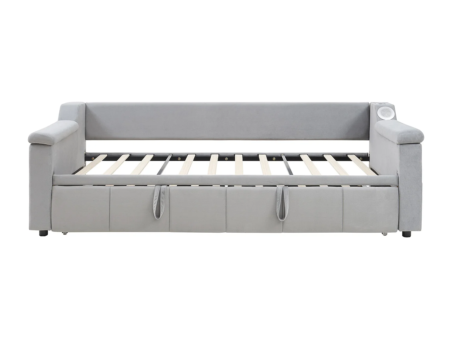Lit gigogne 90/180x190 cm - Canapé-lit avec système audio Bluetooth et recharge USB - velours gris clair