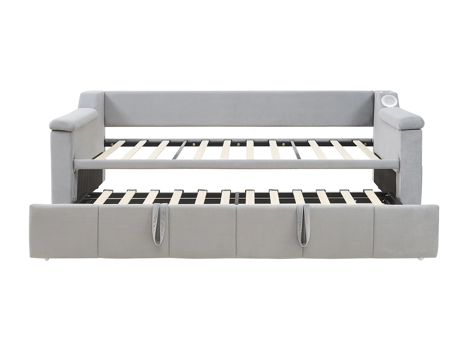 Lit gigogne 90/180x190 cm - Canapé-lit avec système audio Bluetooth et recharge USB - velours gris clair