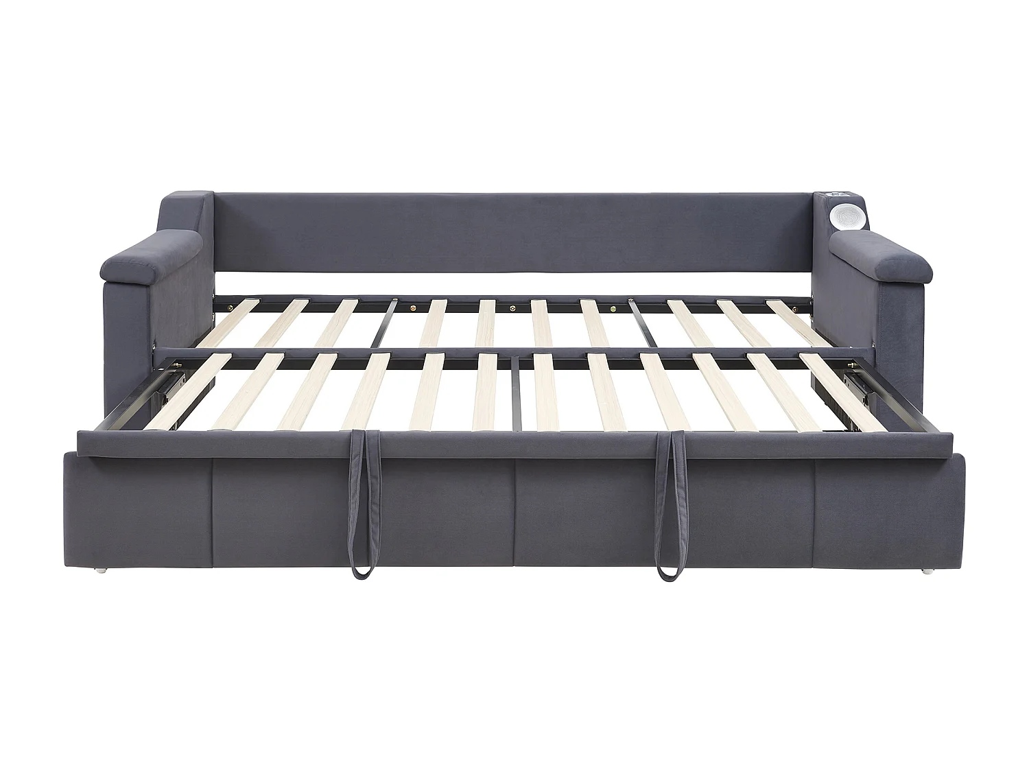 Cama nido 90/180x190 cm - Sofá cama con sistema de audio Bluetooth y carga USB - terciopelo gris