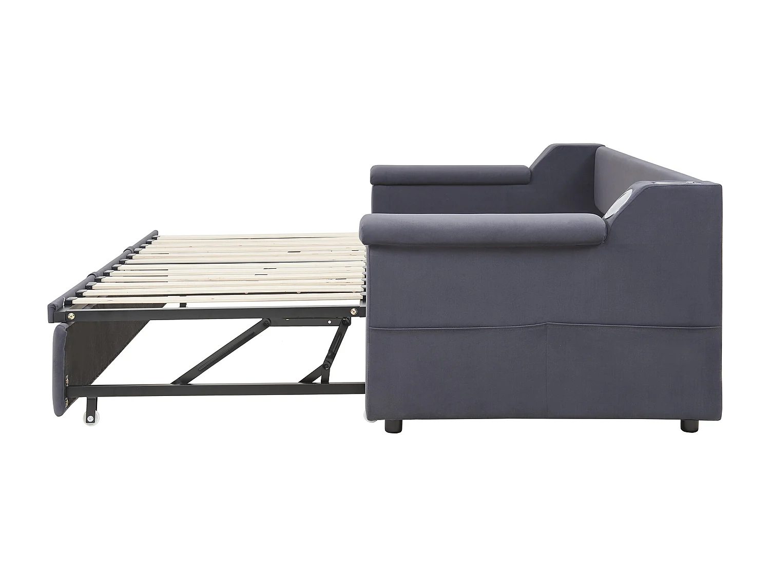 Cama nido 90/180x190 cm - Sofá cama con sistema de audio Bluetooth y carga USB - terciopelo gris