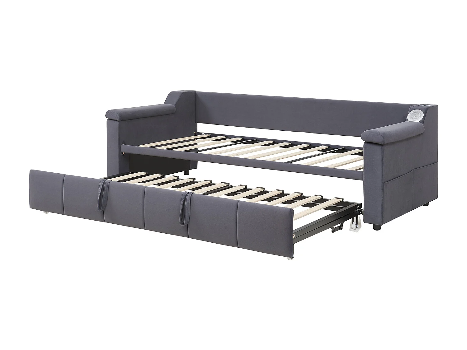 Cama nido 90/180x190 cm - Sofá cama con sistema de audio Bluetooth y carga USB - terciopelo gris