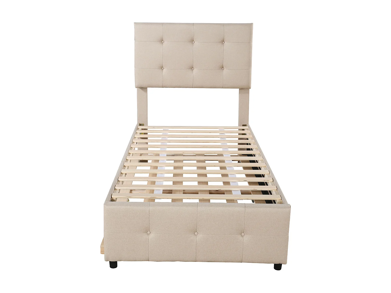 Letto estraibile 90x190/200 cm - Letto imbottito con testiera regolabile - rete a doghe in legno - lino beige
