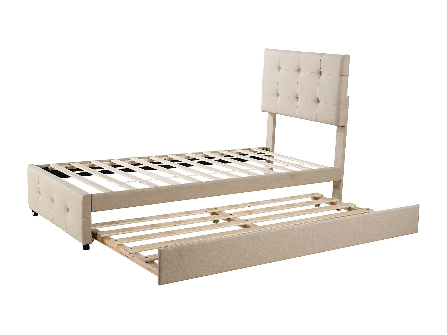 Letto estraibile 90x190/200 cm - Letto imbottito con testiera regolabile - rete a doghe in legno - lino beige