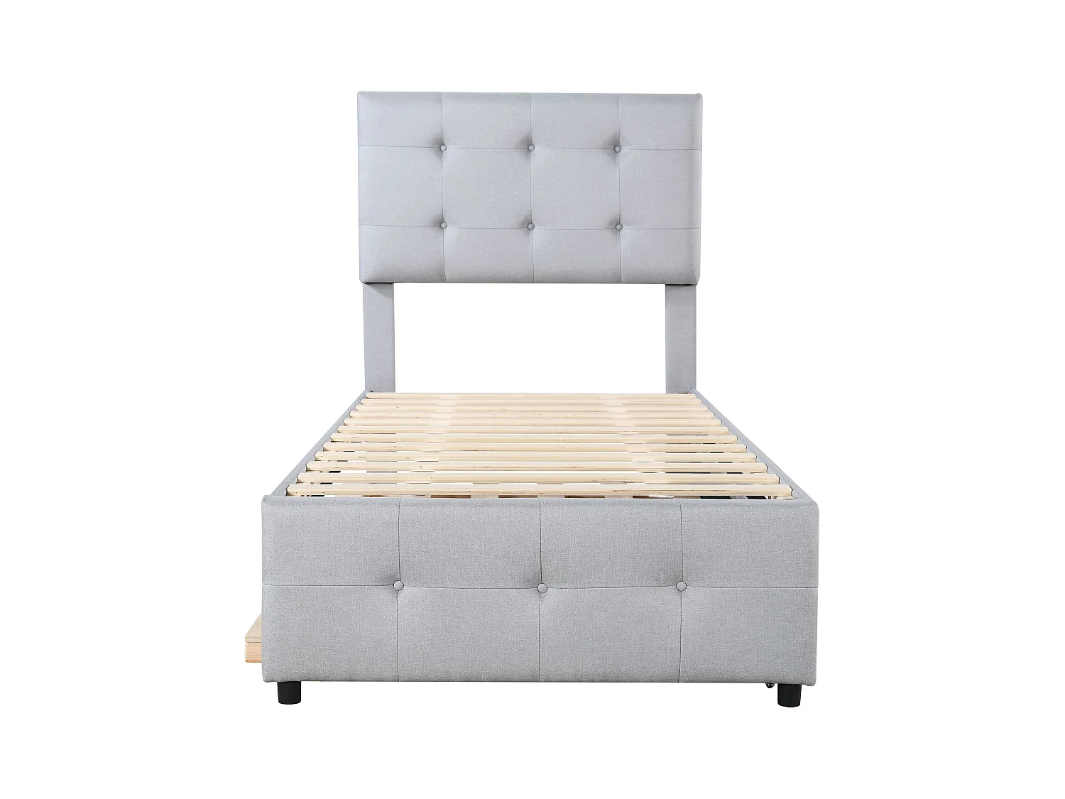 Lit gigogne 90x190/200 cm - Lit enfant avec tête de lit réglable - sommier à lattes en bois - lin gris