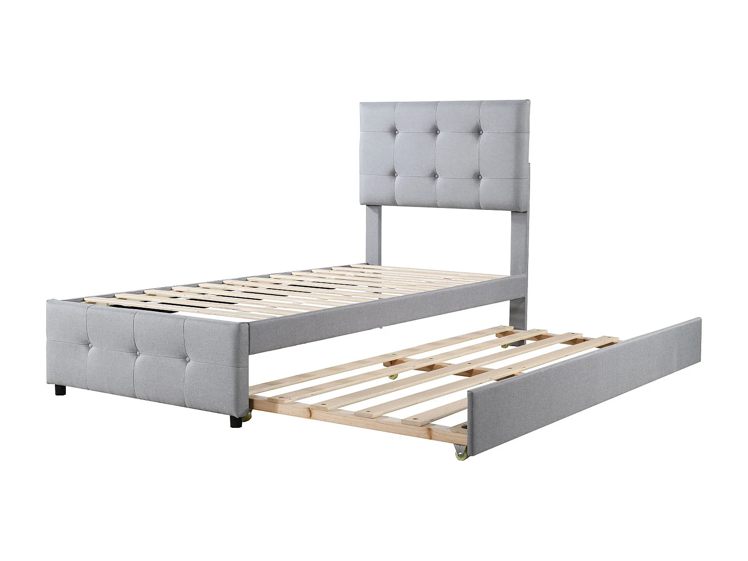 Letto estraibile 90x190/200 cm - Letto imbottito con testiera regolabile - rete a doghe in legno - lino grigio