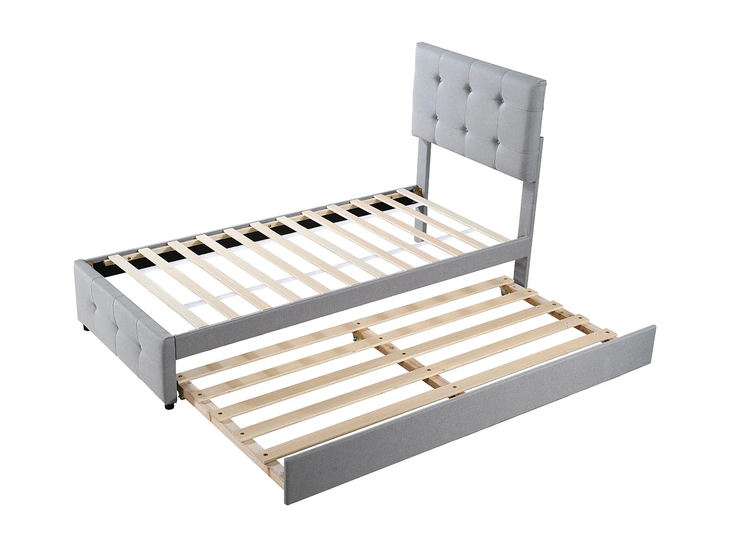 Letto estraibile 90x190/200 cm - Letto imbottito con testiera regolabile - rete a doghe in legno - lino grigio