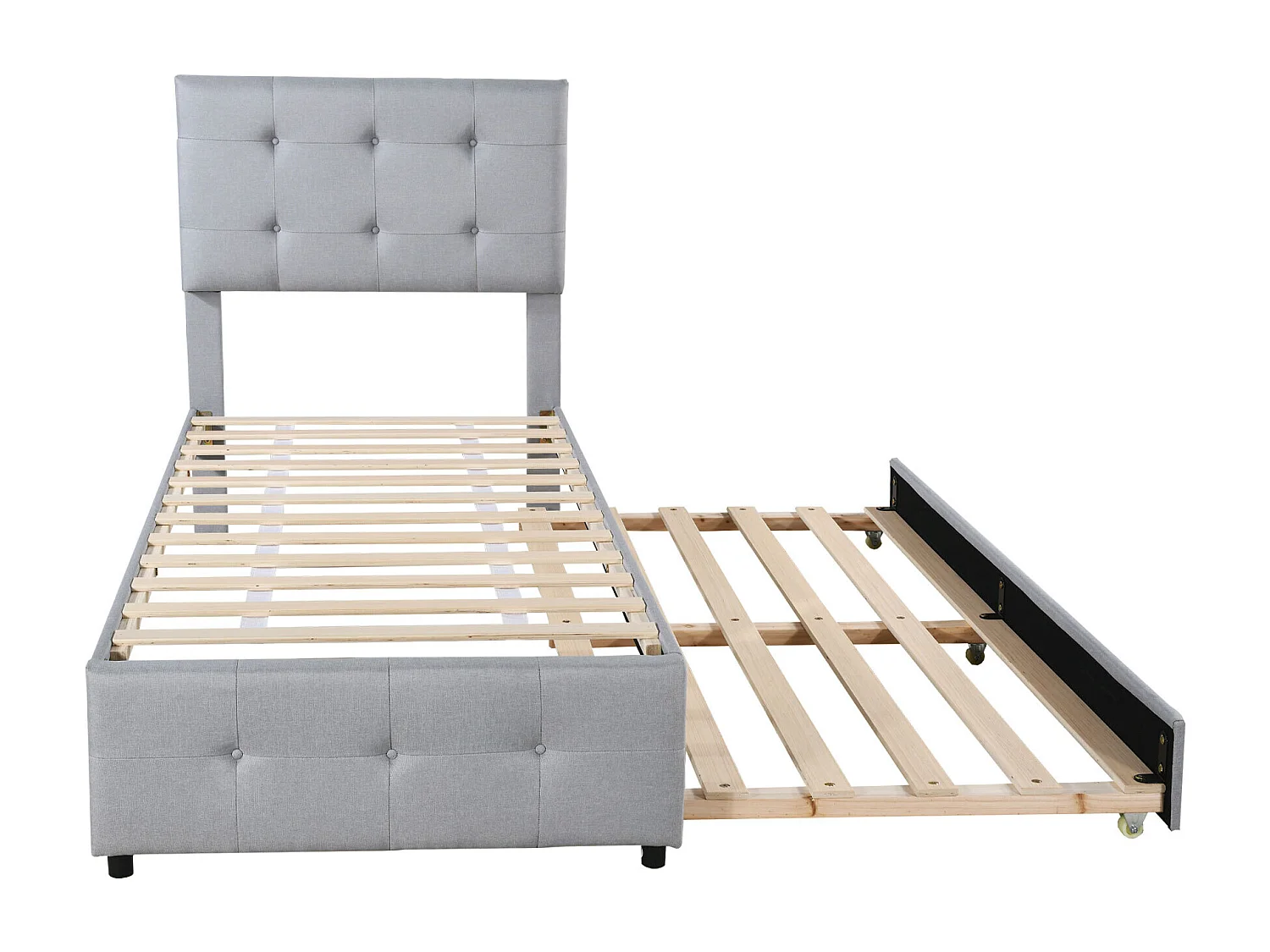 Letto estraibile 90x190/200 cm - Letto imbottito con testiera regolabile - rete a doghe in legno - lino grigio