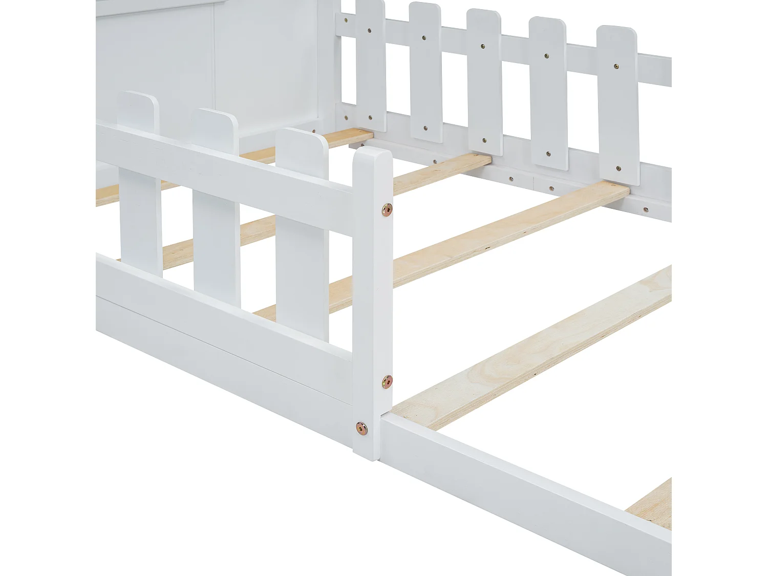 Lit cabane 90x200 cm - Lit enfant avec barrières de sécurité et sommier à lattes - pin et MDF - blanc