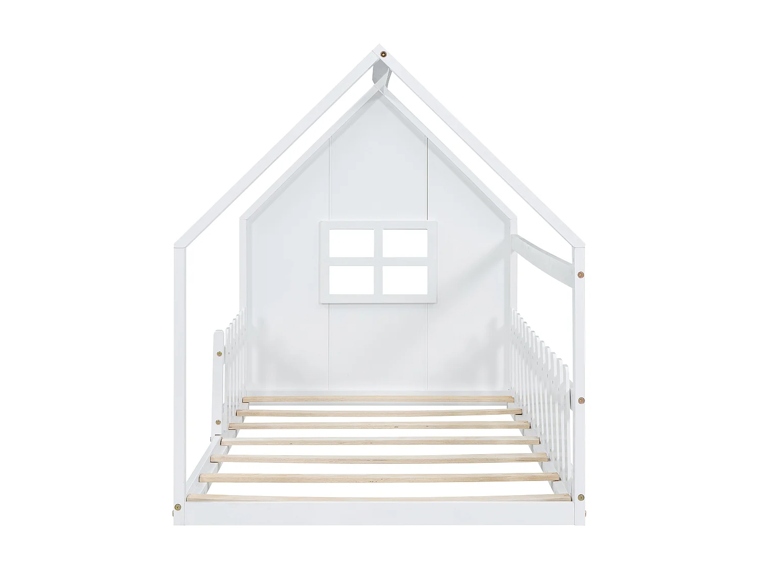 Lit cabane 90x200 cm - Lit enfant avec barrières de sécurité et sommier à lattes - pin et MDF - blanc