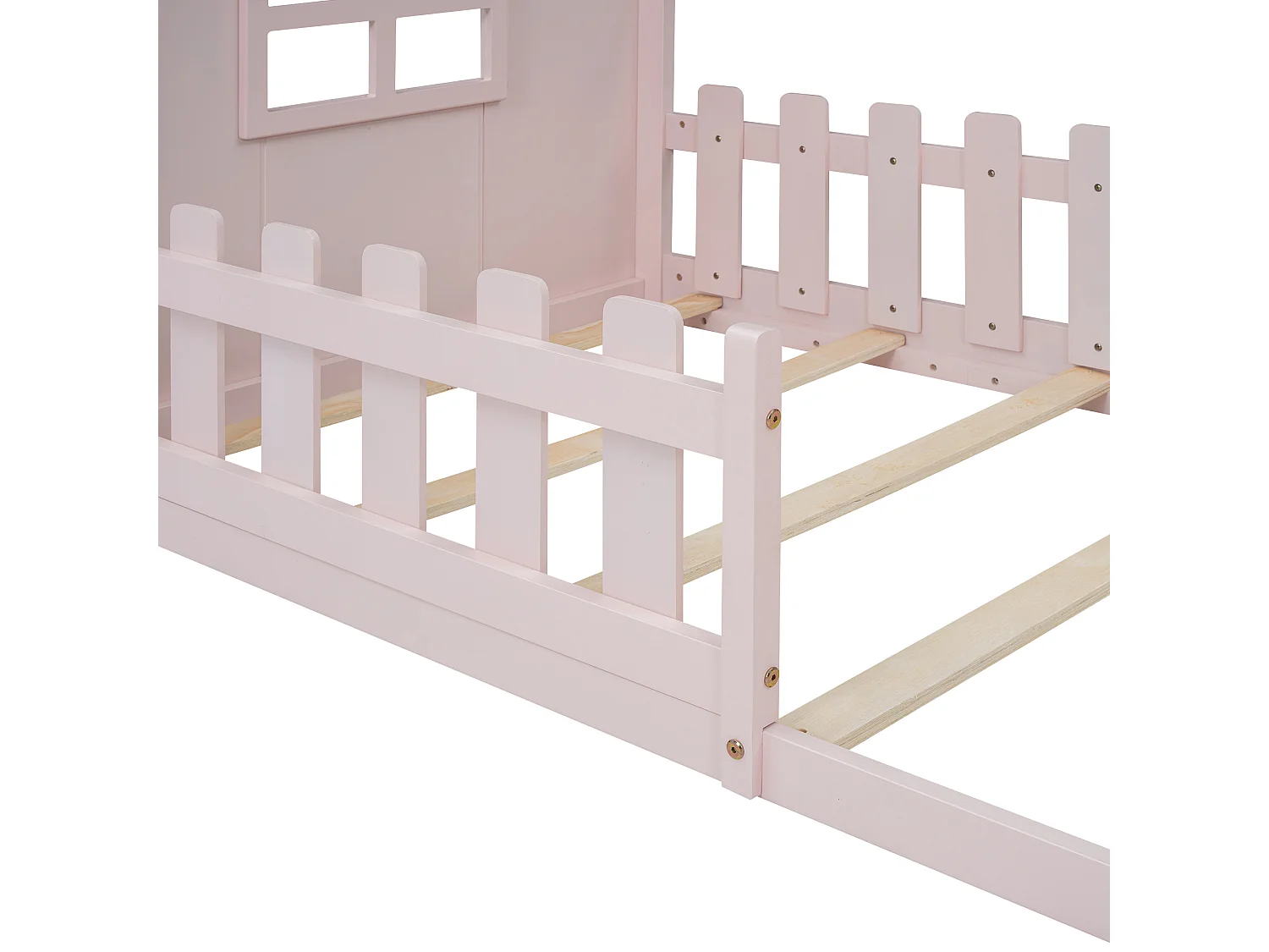 Hochbett 90x200 cm - Kinderbett mit Rausfallschutz und Lattenrost - kiefer und MDF - rosa