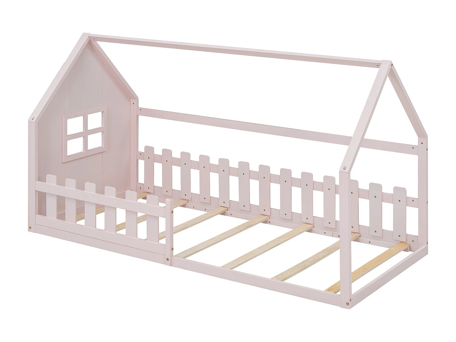 Hochbett 90x200 cm - Kinderbett mit Rausfallschutz und Lattenrost - kiefer und MDF - rosa