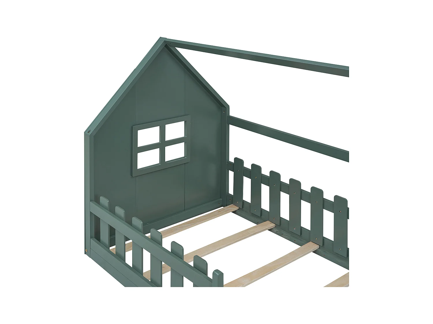 Cama cabina 140x200 cm - Cama infantil con barandillas de seguridad y somier - pino y MDF - verde