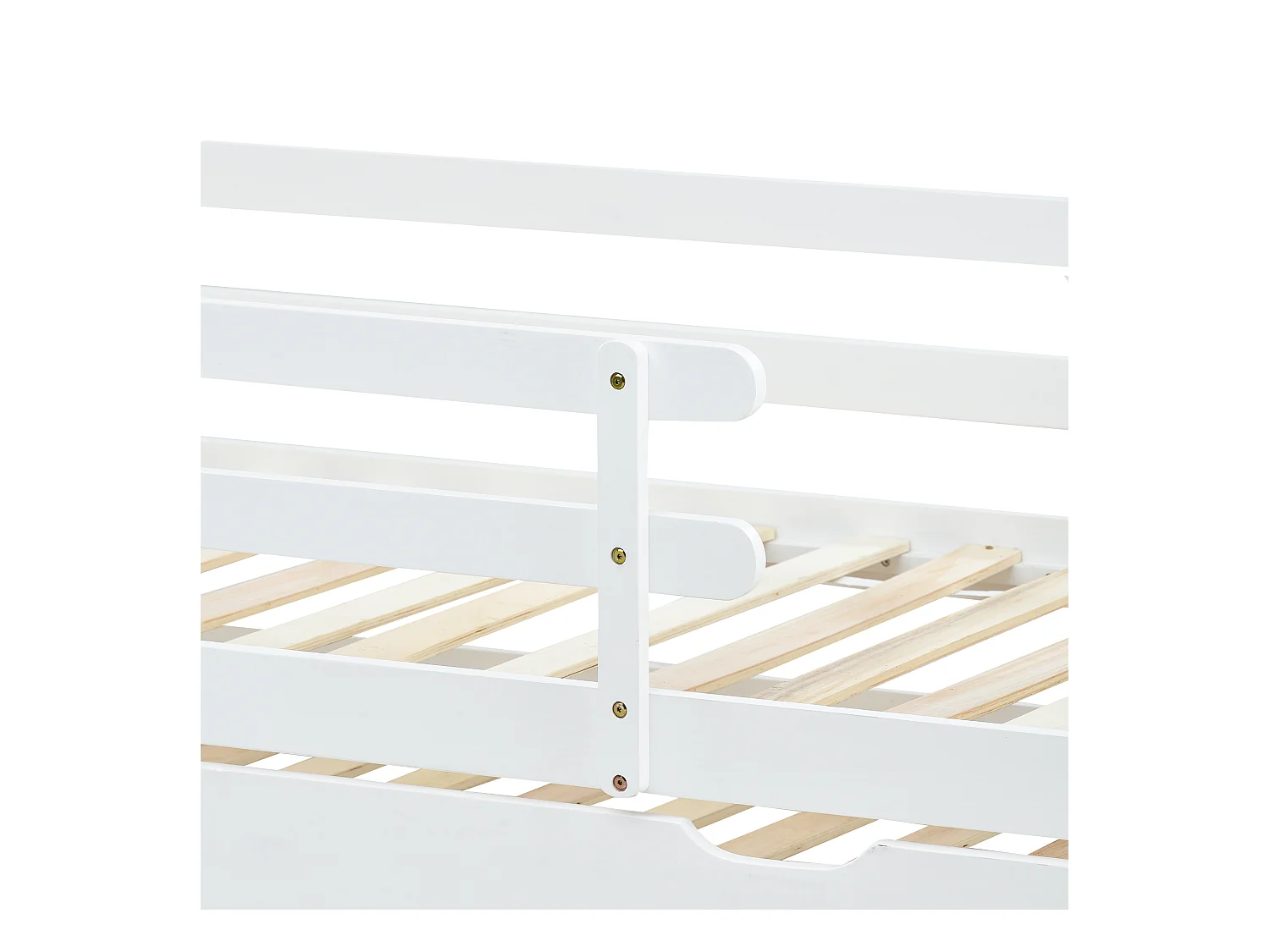 Lit gigogne 90x200/190 cm - Lit cabane enfant avec sommier à lattes en bois et roulettes - blanc et naturel