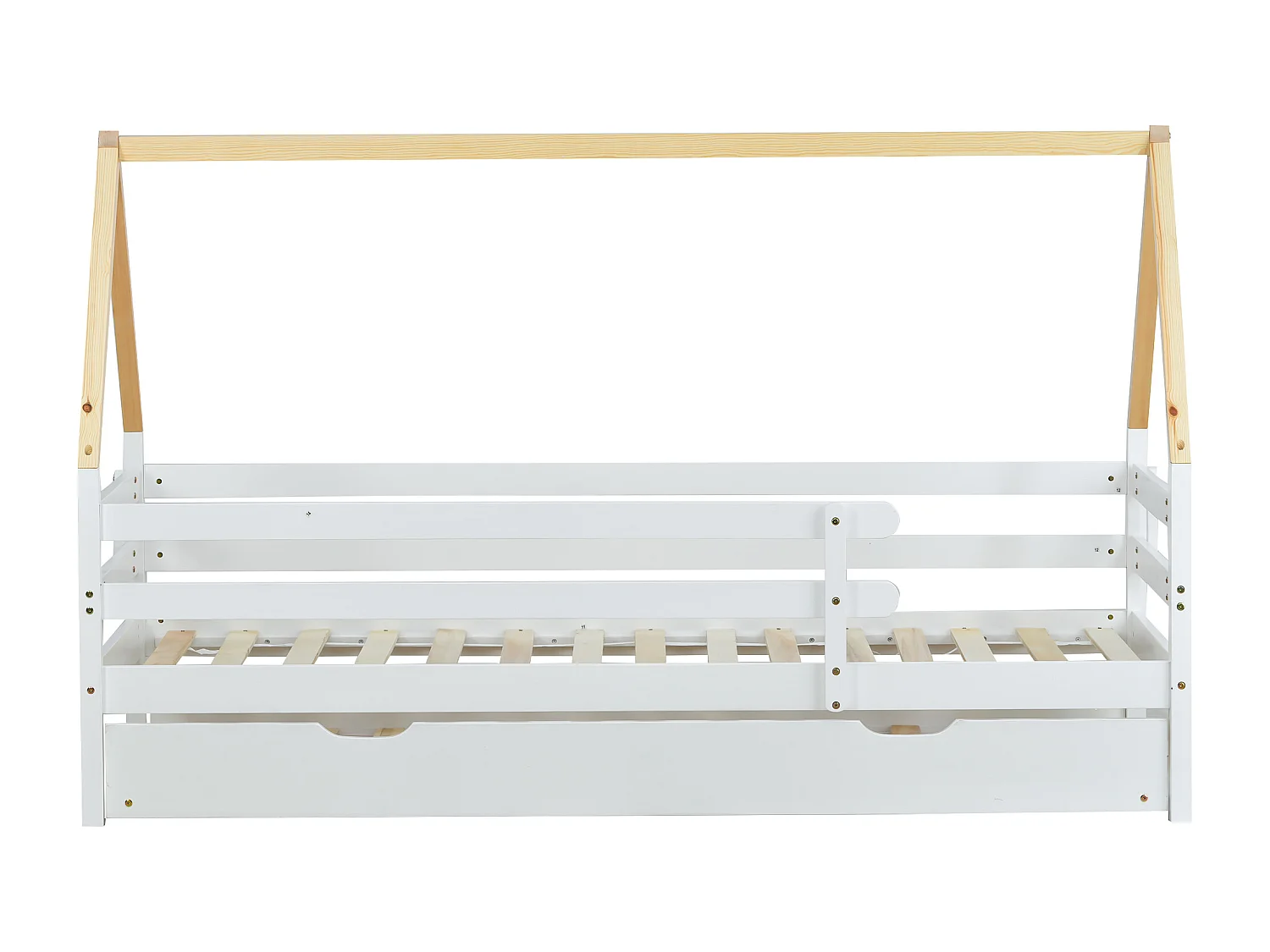 Letto estraibile 90x200/190 cm - Letto per bambini con rete a doghe in legno e ruote - bianco e naturale