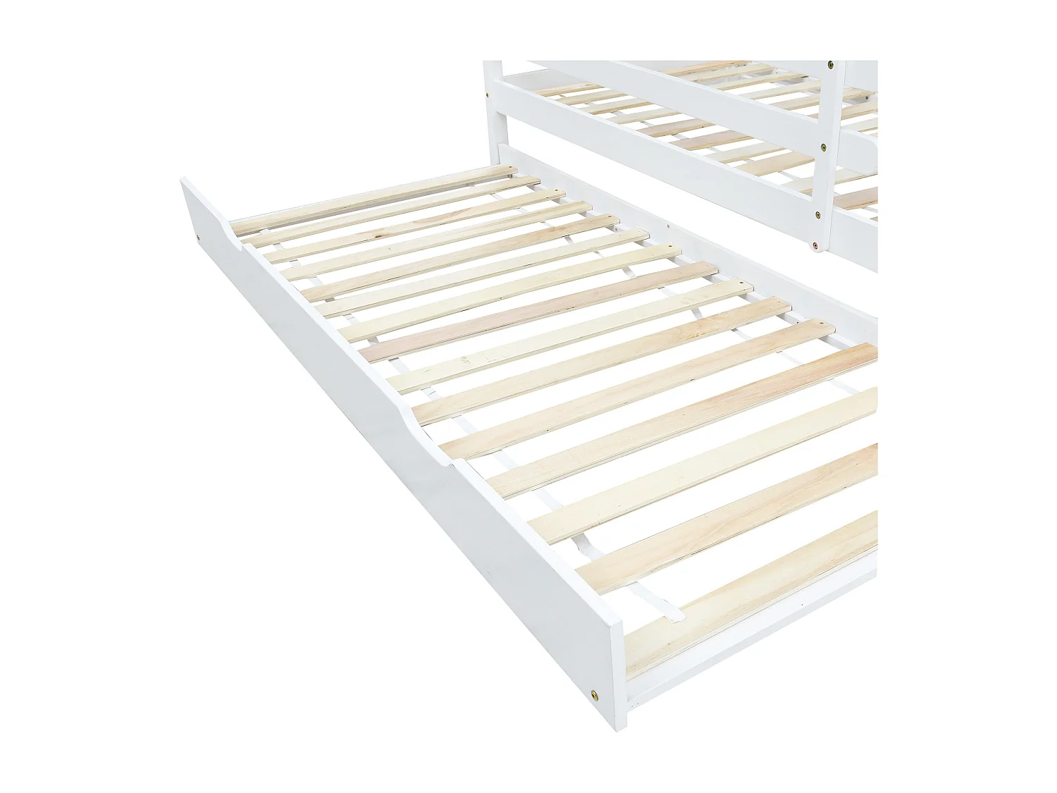 Letto estraibile 90x200/190 cm - Letto per bambini con rete a doghe in legno e ruote - bianco e naturale