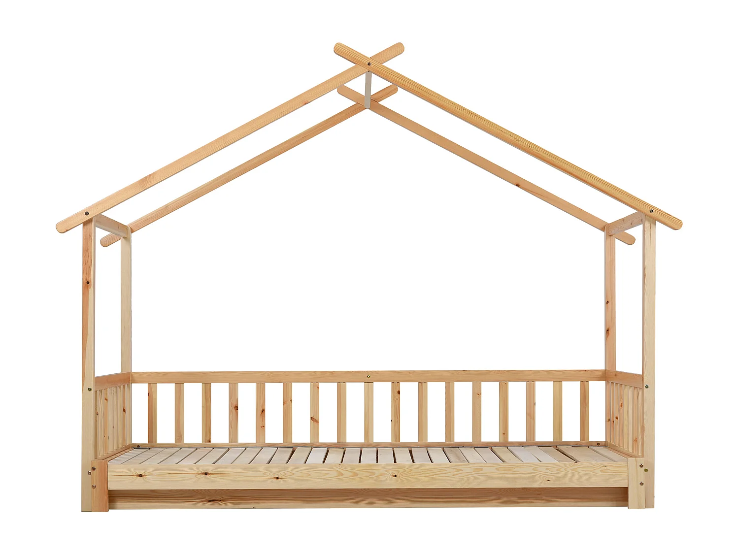 Lit cabane 90x200 cm - Lit enfant avec cadre maison et tiroir - bois massif pur - naturel
