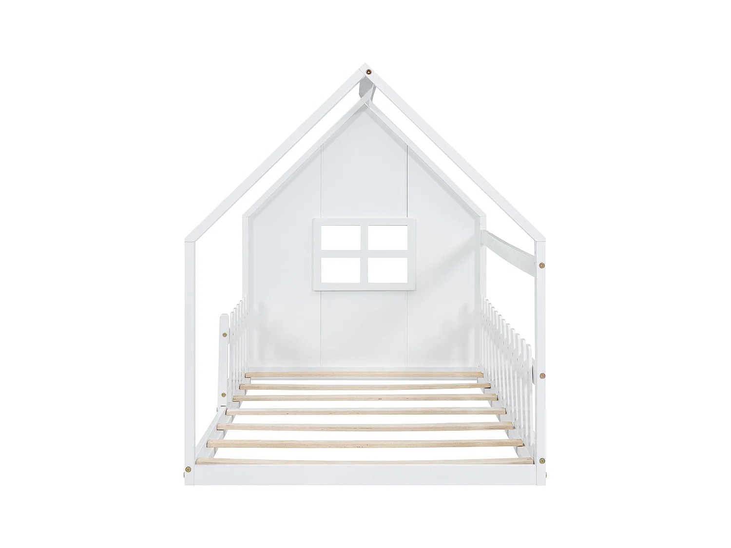 Lit cabane 140x200 cm - Lit enfant avec barrières de sécurité et sommier à lattes - pin et MDF - blanc