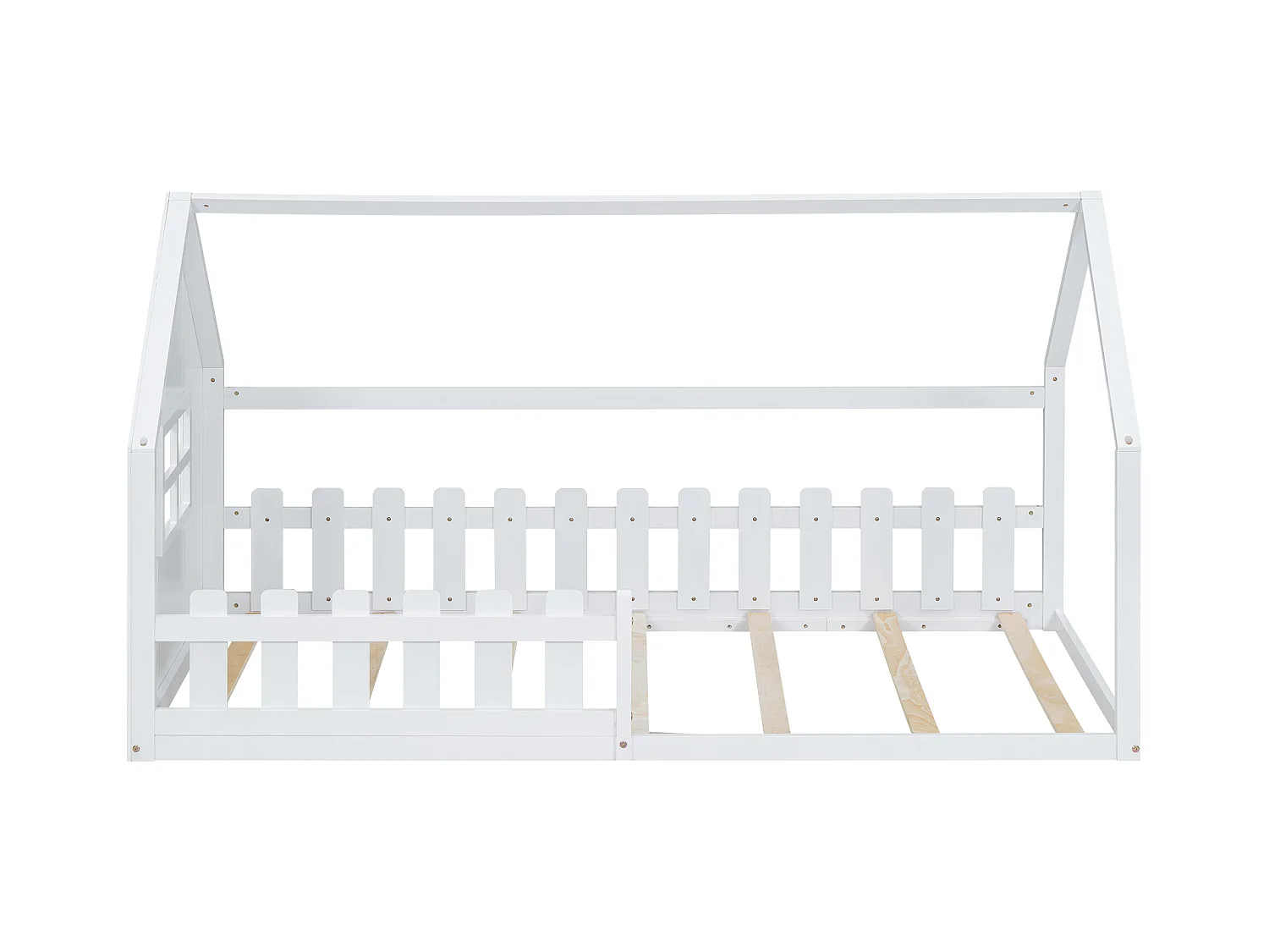 Lit cabane 140x200 cm - Lit enfant avec barrières de sécurité et sommier à lattes - pin et MDF - blanc