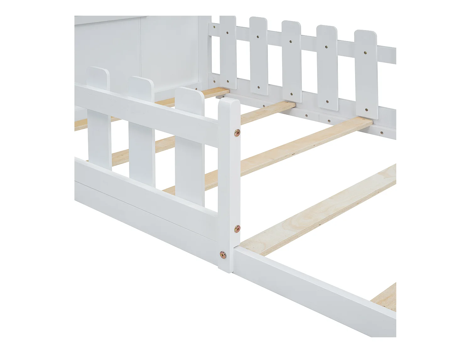 Lit cabane 140x200 cm - Lit enfant avec barrières de sécurité et sommier à lattes - pin et MDF - blanc