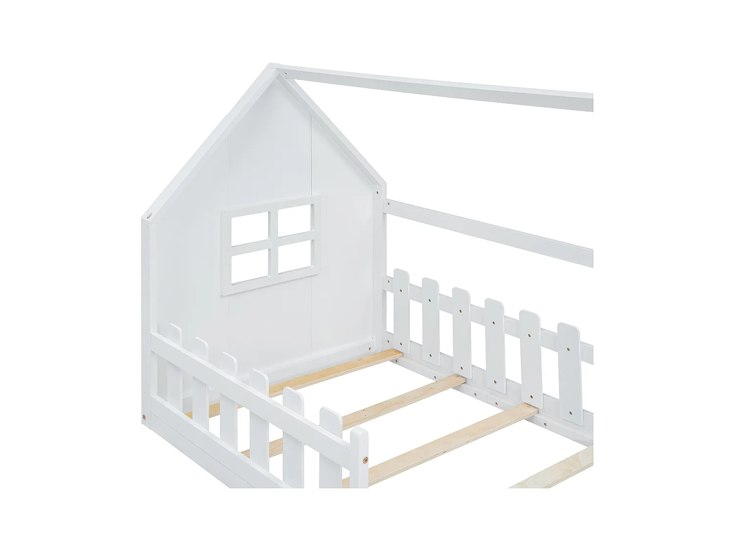 Lit cabane 140x200 cm - Lit enfant avec barrières de sécurité et sommier à lattes - pin et MDF - blanc