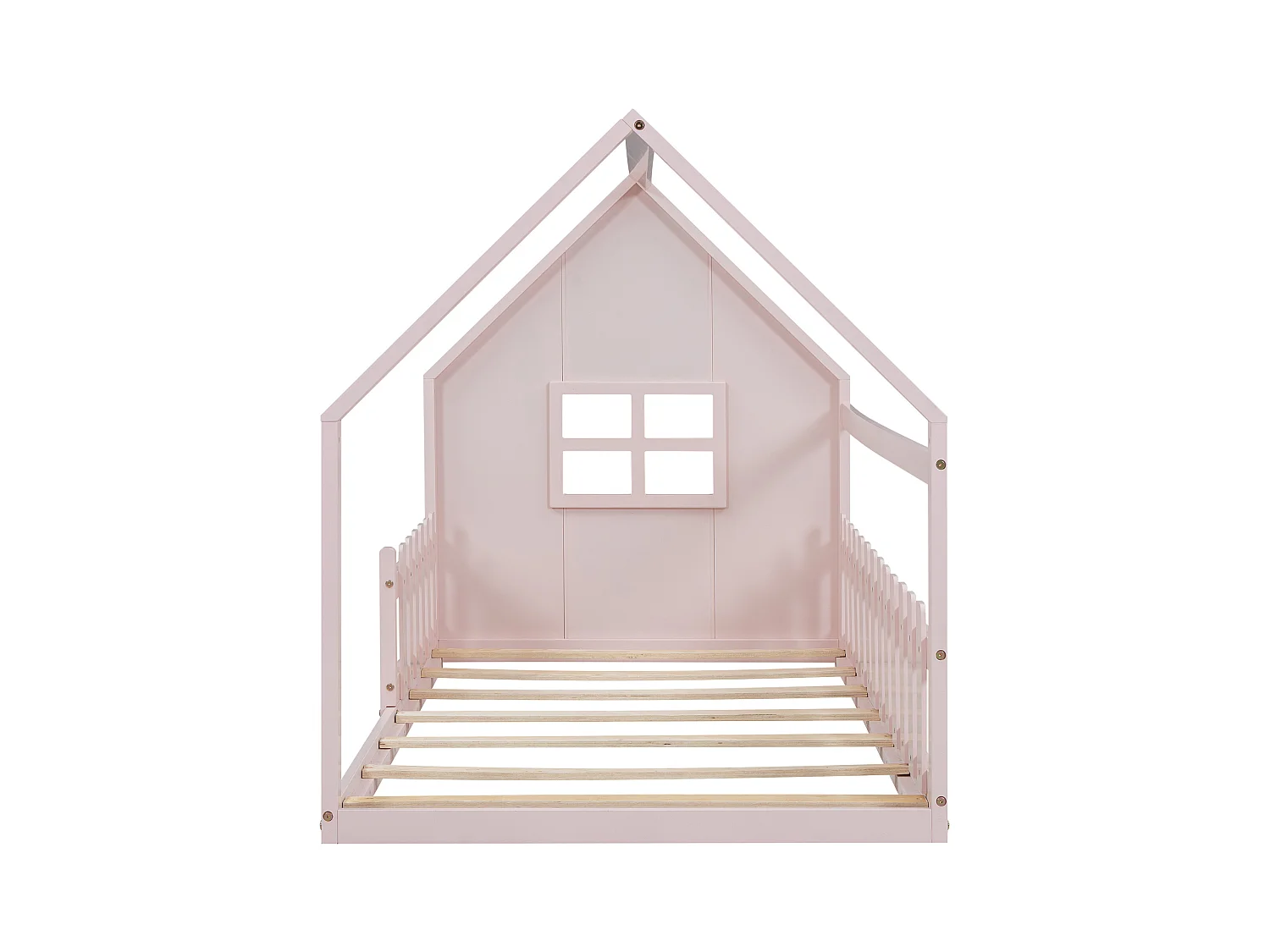 Lit cabane 140x200 cm - Lit enfant avec barrières de sécurité et sommier à lattes - pin et MDF - rose